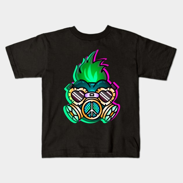 Punky Gas Mask - Green and Purple Ed. Kids T-Shirt by JPenfieldDesigns